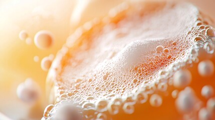biotechnology lab and gene editing Concept. Bubbles Rise in Refreshing Orange Beverage Liquid