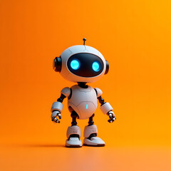 A tiny robot isolated orange background. generative ai