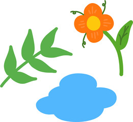 Vector illustration of a leaf, flower and cloud