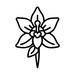 nasturtium flower vector icon, simple black outline line icon of nasturtium flower, flower vector line art icon