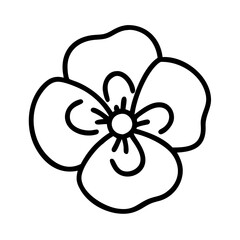 pansy flower vector icon, simple black outline line icon of pansy flower, flower vector line art icon