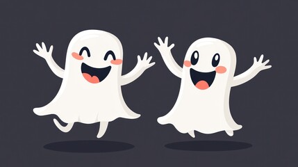 Obraz premium Happy cartoon ghosts jumping, Halloween