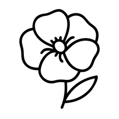 poppy flower vector icon, simple black outline line icon of poppy flower, flower vector line art icon