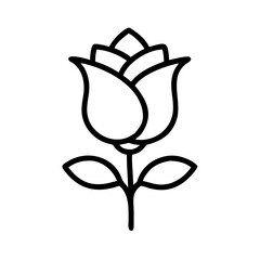 red rose flower vector icon, simple black outline line icon of red rose flower, flower vector line art icon
