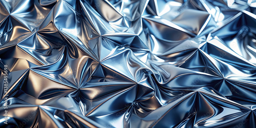 Poster the metallic surface displays complex folds that catch reflections, creating an abstract design fill