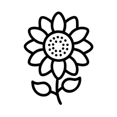 sunflower flower vector icon, simple black outline line icon of sunflower flower, flower vector line art icon