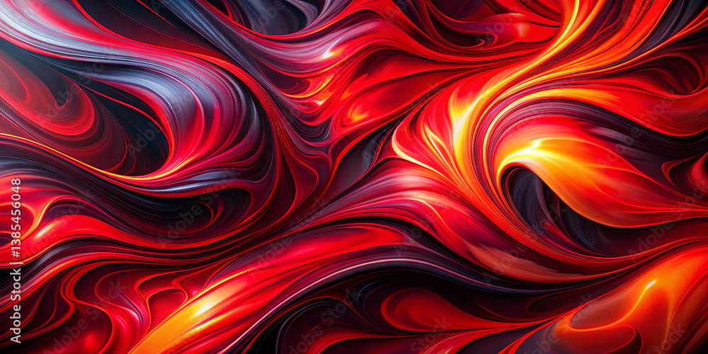 Poster bold swirls of red and orange blend together, creating an energetic and captivating abstract design 