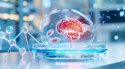biotechnology lab and gene editing Concept. 3D Brain Concept with Neural Connections and Effects