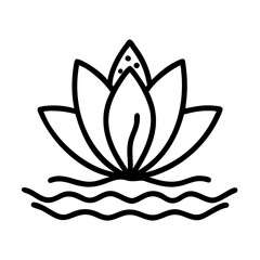 water lily flower vector icon, simple black outline line icon of water lily flower, flower vector line art icon