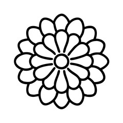 zinnia flower vector icon, simple black outline line icon of zinnia flower, flower vector line art icon