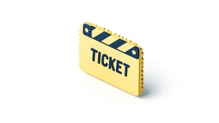 3D Golden Movie Ticket Isolated on White Background