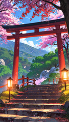 Spiritual Journey in Cherry Blossom Woods