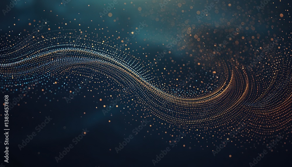 Poster dynamic flow of particles in abstract space digital art cosmic environment aerial perspective visual