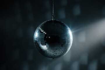 Disco mirror ball illuminates the background of a nightclub. A party is illuminated by a disco ball. Party and celebration concept.