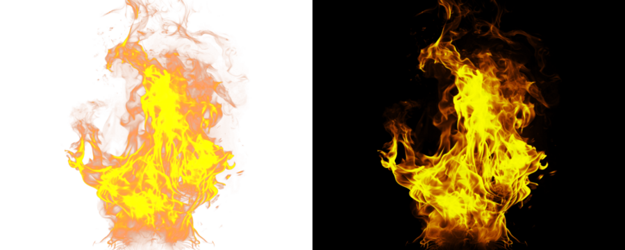 Realistic Fire Effect with Blazing Flames and Smoke Isolated on a Transparent or White Background