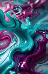 Vibrant Abstract Paint Swirls in Teal and Magenta Tones Phone Wallpaper

