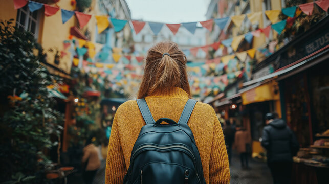 Traditional village fair during Summer Bank Holiday in England, colorful bunting, local stalls, smiling people, vintage British charm 