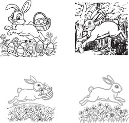 set of funny rabbits