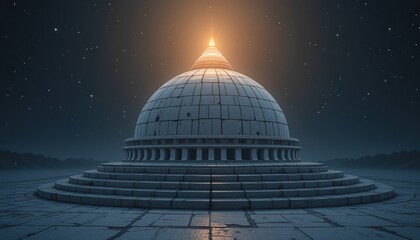 Obraz premium Illuminated stupa at dawn buddhist heritage site serene landscape low angle view spiritual reflection