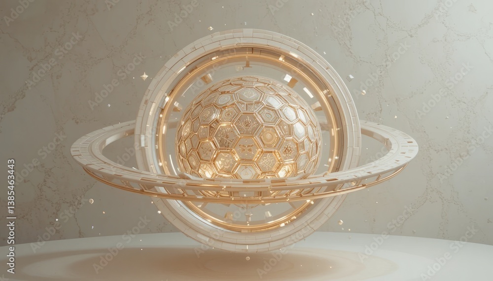 Poster dynamic 3d animated sphere with geometric patterns abstract art installation digital environment fut