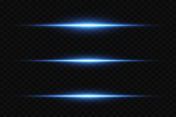 Blue light lines, shine of light and flare of the beam. On a transparent background.