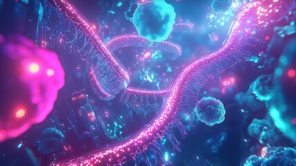 Obraz premium DNA, cells, vibrant microscopic view