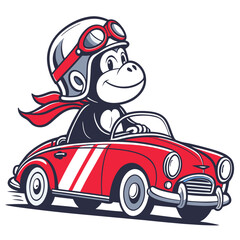 cute monkey driving classic car in white background
