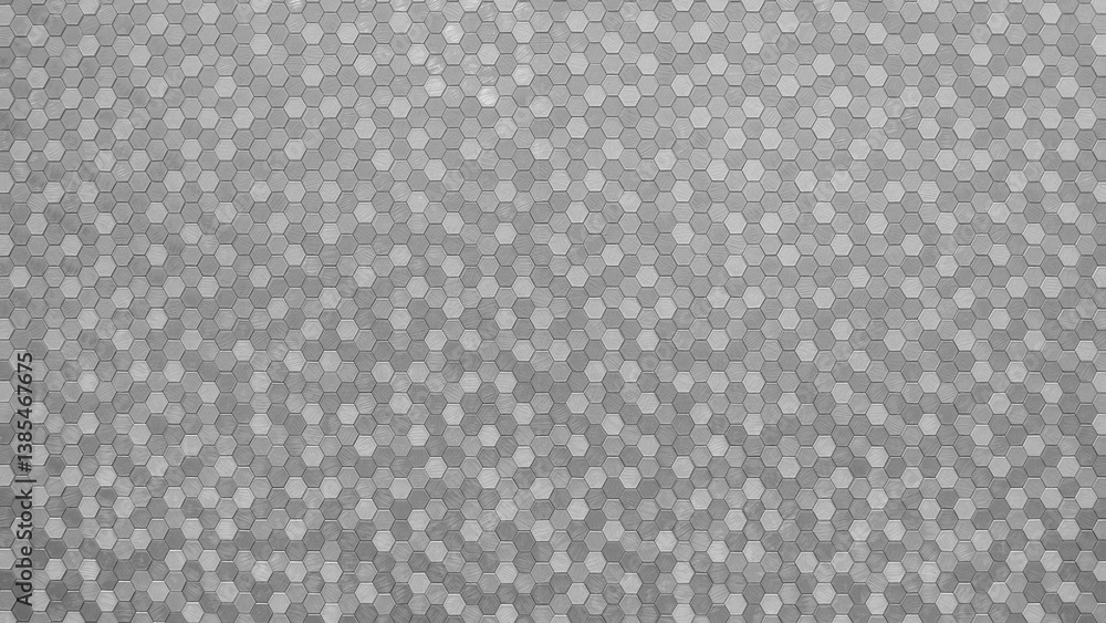 Poster a gray texture background with a pattern of hexagons. pattern is made up of squares and triangles