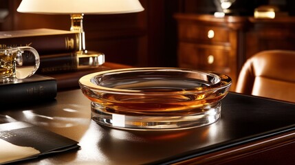 Obraz premium Crystal whiskey ashtray on dark desk, elegant room