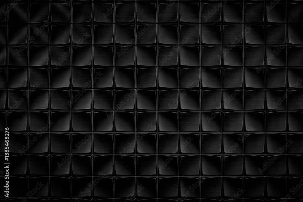 Poster Dark black textured background of patterned wall. The pattern consists of squares and rectangles.