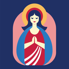 Annunciation to the Blessed Virgin Mary. Mother of Jesus Christ pray accepting the good news.Vector illustration. card Mary and lily - Great Feasts of the Orthodox And the Catholic Church