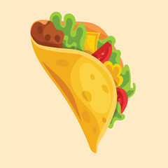 Taco with lettuce, means and tomatoes