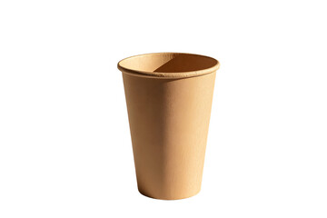 A brown paper cup sitting on a white surface