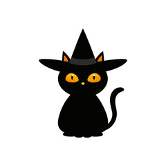 Witch Cat With Glowing Eyes Vector Illustration