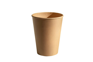 A brown paper cup sitting on a white surface