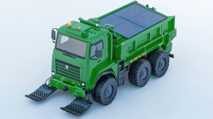 Fototapeta premium Green Military Truck with Solar Panels