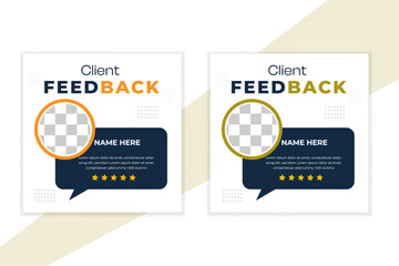 Client feedback review or client testimonial social media post template or web banner design, Customer feedback review or client testimonial design, client testimonial comment or quote square design