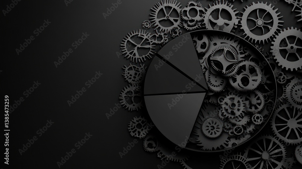 Poster dark pie chart gears mechanism background