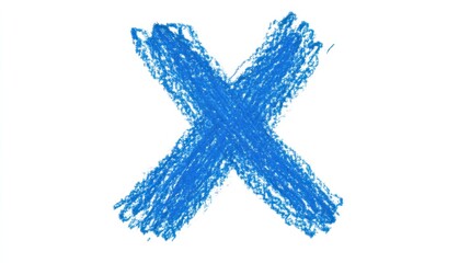 Blue Hand-Drawn X Mark on White
