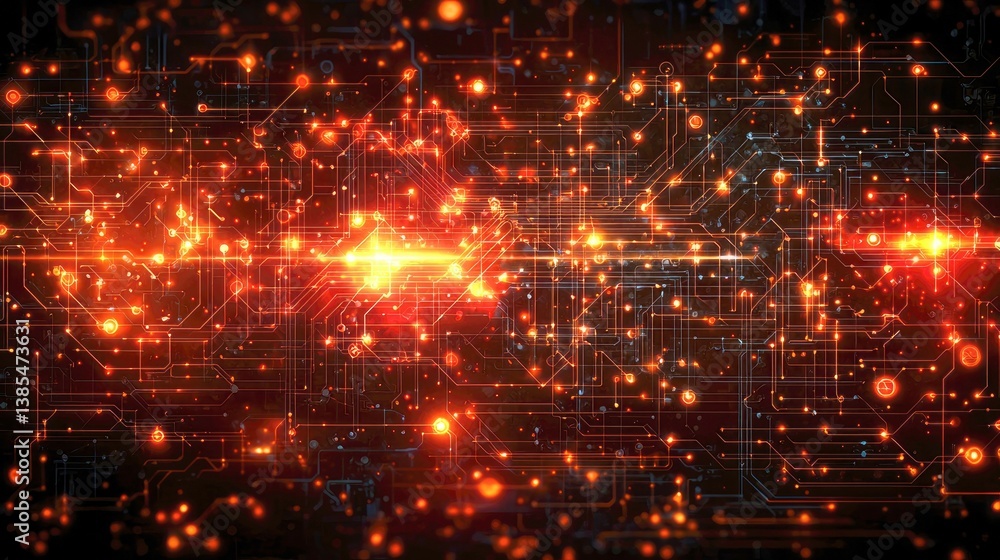 Poster abstract digital circuitry: glowing network of technology and innovation