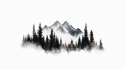 Fototapeta premium Misty Mountains and Forest Silhouette