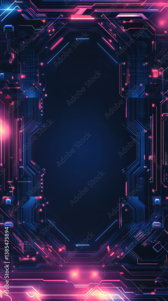 Aufkleber neon circuitry: a mesmerizing digital artwork of interconnected circuits and glowing lines in vivid 