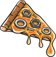 Pizza with stainless ring topping - fantasy food theme illustration - for your unique elements design - symbol or logo and template art too - enjoy it