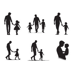 Fototapeta premium Father and Child Silhouette Art- Emotional Moments of Walking, Holding Hands, and Cuddling.