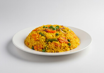 Aromatic Yellow Vegetable Rice on White Plate
