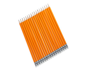 Many graphite pencils isolated on white, top view