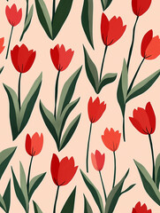 Obraz premium Red tulip pattern in flat illustration style on beige background