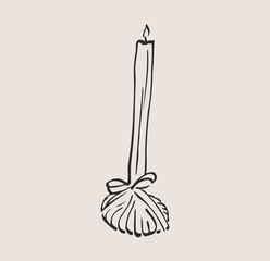 A candle with a shell stand. A doodle element for the design.
