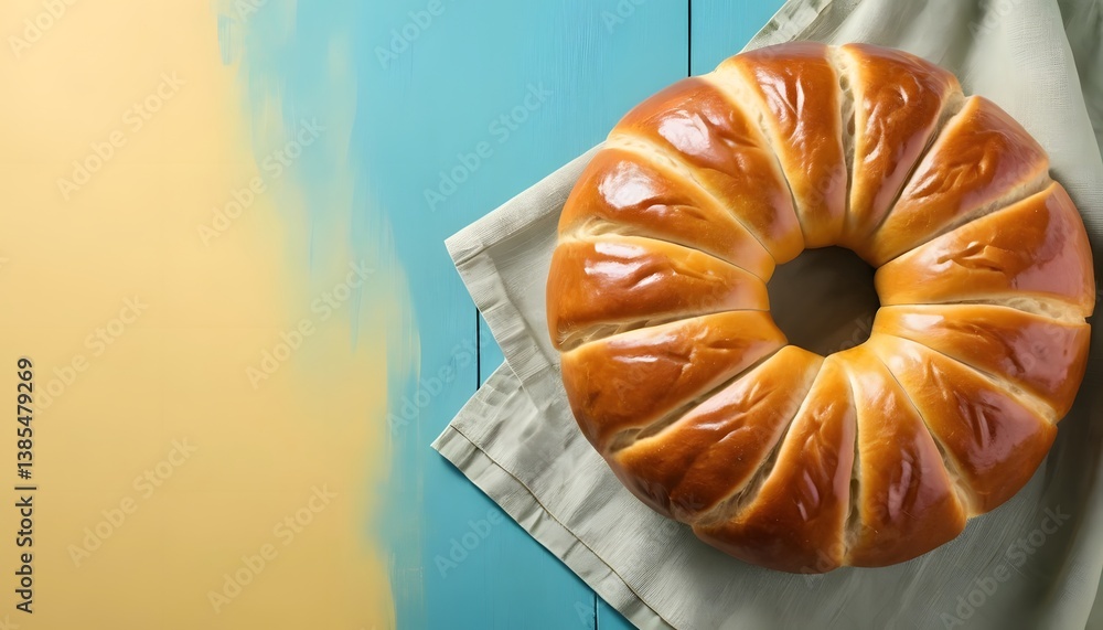 Poster a rustic loaf of bread artfully placed on a soft napkin to enhance its visual appeal and showcase fr
