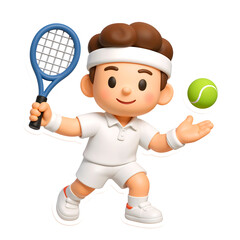 Tennis Player's Playful Display: A cheerful illustration of a tennis player poised mid-play, brandishing a racket and a ball, capturing the dynamism and fun of the sport.